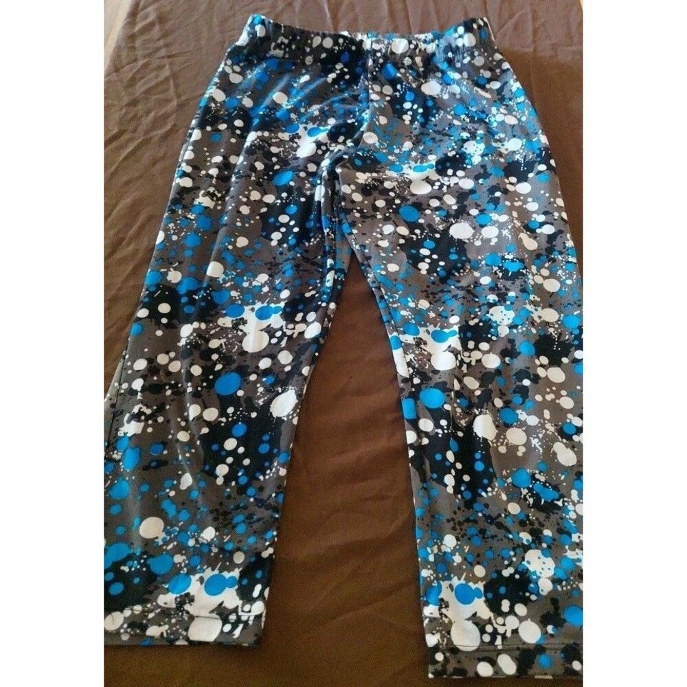 Unbranded Large Splatter Paints Gray Blue And White Capri Leggings